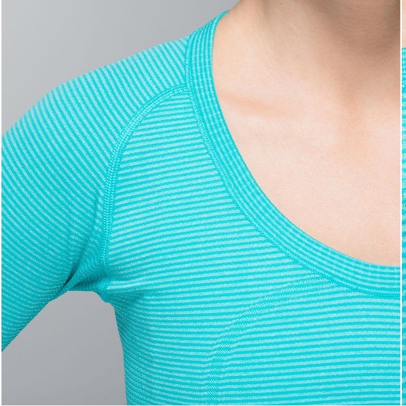 lululemon Swiftly Tech Long Sleeve Scoop Heathered Blue Tropics Sz 4 - Picture 4 of 15